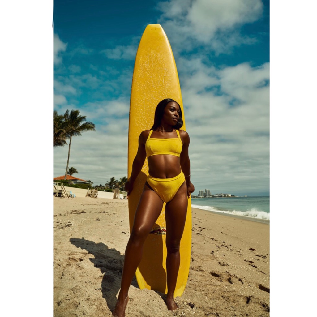 Nwt Solid & Striped The Scottie Bikini In Tonal Snake Jacquard Yellow Xs